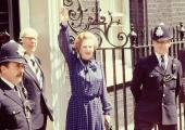 Margaret Thatcher in Downing Street, after winning the June 1983 general election