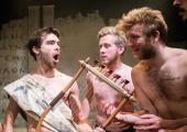 It's my lyre: Tom Purbeck as Apollo, with satyrs James Rigby and Dannie Pye