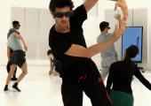 Members of Random Dance rehearsing 'Atomos' in 3D glasses