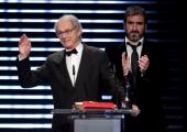 Ken Loach accepts the EFA's Lifetime Achievement Award from one of his own characters