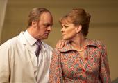 Daggers drawn (and clothes off): Tim McInnerny and Samantha Bond face off in 'What the Butler Saw'