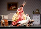 Shrew triumphant: Ainhoa Garmendia's Norina as 'Sofronia' belabours her new 'husband' Don Pasquale (Jonathan Veira)