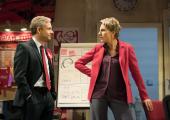 Red in-fighting: Martin Freeman and Tamsin Greig in ‘Labour of Love’.