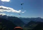 The air is full of music: Verbier nestles in the valley below the paragliders