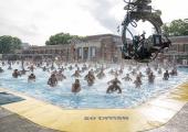B-boys and B-girls in the swim. Shooting the pool scene for 'In the Heights'