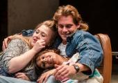 Three's a crowd: James Atherton (Bob) engulfs Gemma Dobson (Sue) and Taj Atwal (Rita), too