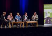 Dark and stormy: from left, Luke Harding, Tim Rob Smith, Dame Stella Rimington, James Naughtie, Liam Fox