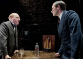 Arm’s length: Adrian Scarborough and Stephen Campbell Moore in ‘When Winston Went to War with the Wireless’.