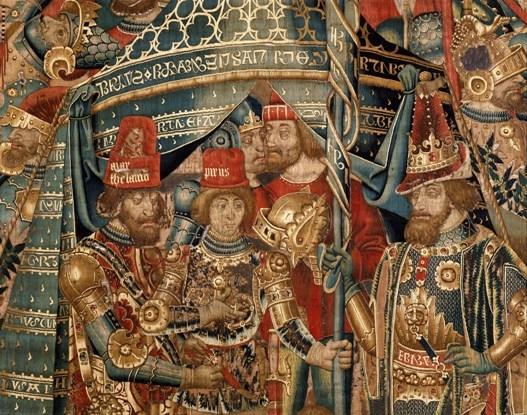 Detail of the War of Troy tapestry, woven in wool and silk, Tournai, France (1475-1490) 