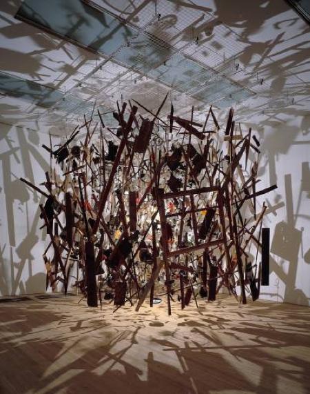 Cornelia Parker's Cold Dark Matter (An Exploded View) 1991: 