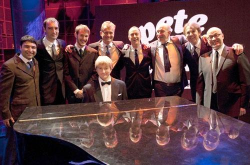 Wossy and his mirthsome pals celebrate Cook and Moore, with the great Clifford Slapper at the piano