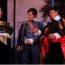 James Garnon's comic sidekick Parolles (right) steals the show from juve lead Sam Crane (centre) and Michael Bertenshaw's apoplectic Lafeu (left)