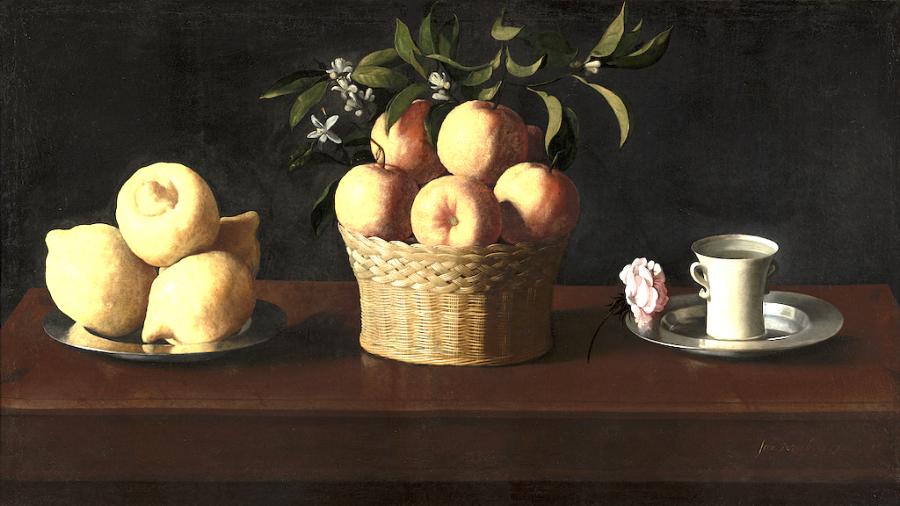 Still Life with Lemons, Oranges and a Rose, 1633  Oil on canvas, 62.2 × 109.5 cm  The Norton Simon Foundation, Pasadena, California  © The Norton Simon Foundation