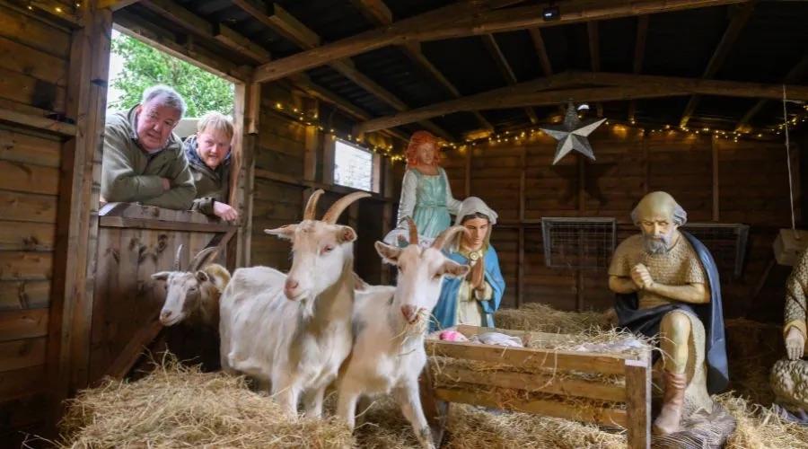 Kaleb Cooper and Jeremy Clarkson watch goats in Santa's Grotto, Clarkson's Farm 5