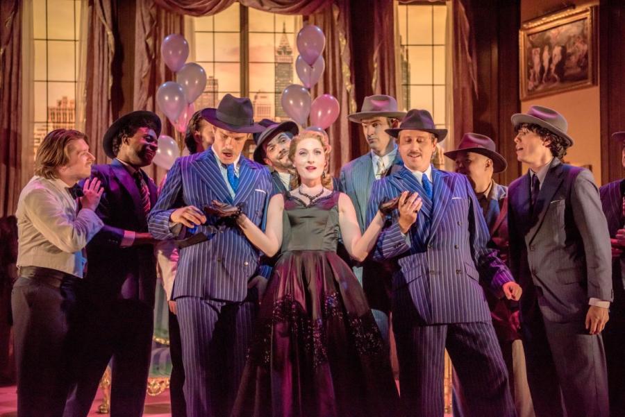 Paula Sides (Hanna Glawari) and the boys in The Merry Widow at Buxton International Festival Credit Genevieve Girling