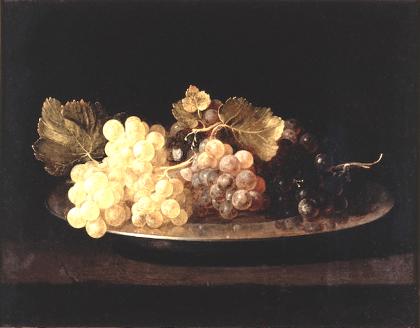  Juan de Zurbarán (1620–1649) Plate of Grapes, 1639  Oil on copper, 28 × 36 cm  Private collection