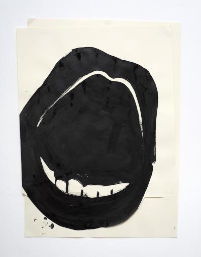 Rose Wylie, Bottom Teeth, Self-Portrait, 2016 Ink and collage on paper, 84 × 63.5 cm Courtesy Sven Petersen and Holly Frean © Rose Wylie. Courtesy the artist and David Zwirner