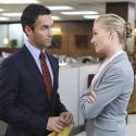 Ted (Jay Harrington) and Veronica (Portia De Rossi) locked in a power-meeting at Veridian Dynamics 