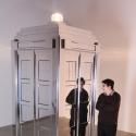Mark Wallinger instals his stainless steel 'Time and Relative Dimensions in Space' at the Hayward